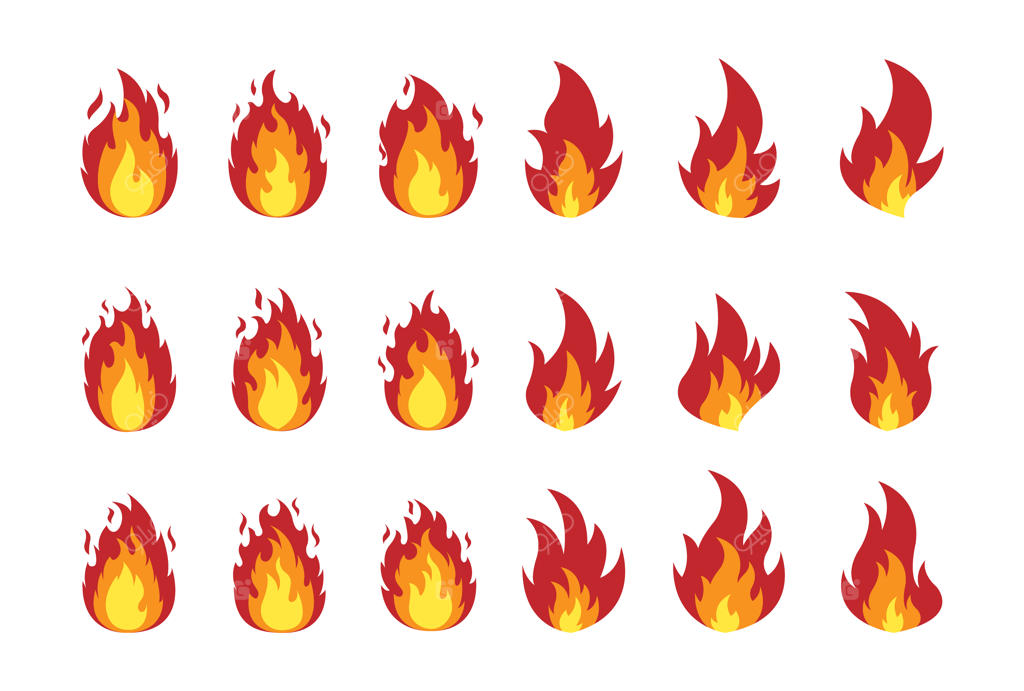 مجموعه آیکون‌های گرافیکی شعله آتش برای طراحی و کاربردهای گوناگون