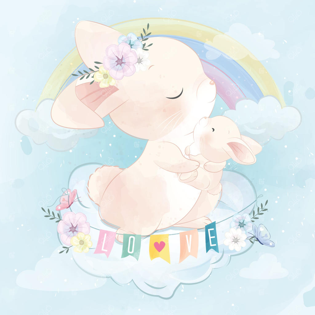 تصویرسازی بامزه خرگوش مادر و بچه