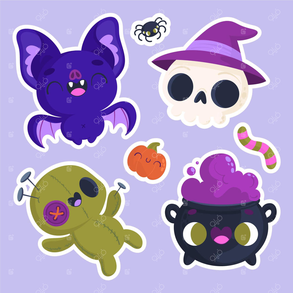 برچسب‌های هالووین با طرح جمجمه و خفاش