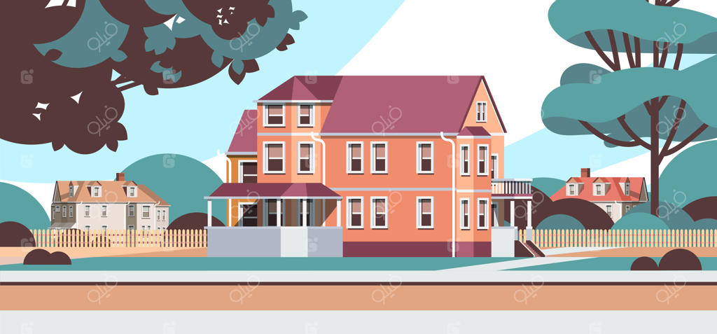 خانه‌های مدرن، کلبه‌های روستایی و نمای بیرونی ساختمان‌های حومه‌شهر