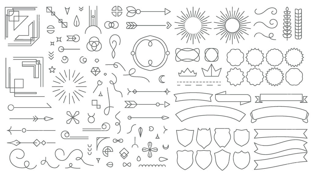 عناصر نشان خطی رترو: مجموعه وکتور نشان‌های تزئینی کلاسیک و قاب‌های مرزبندی خطوط قدیمی