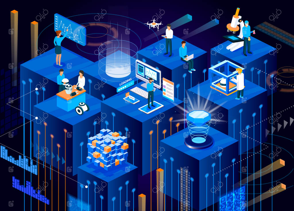 فناوری دیجیتال آینده به صورت ایزومتریک.