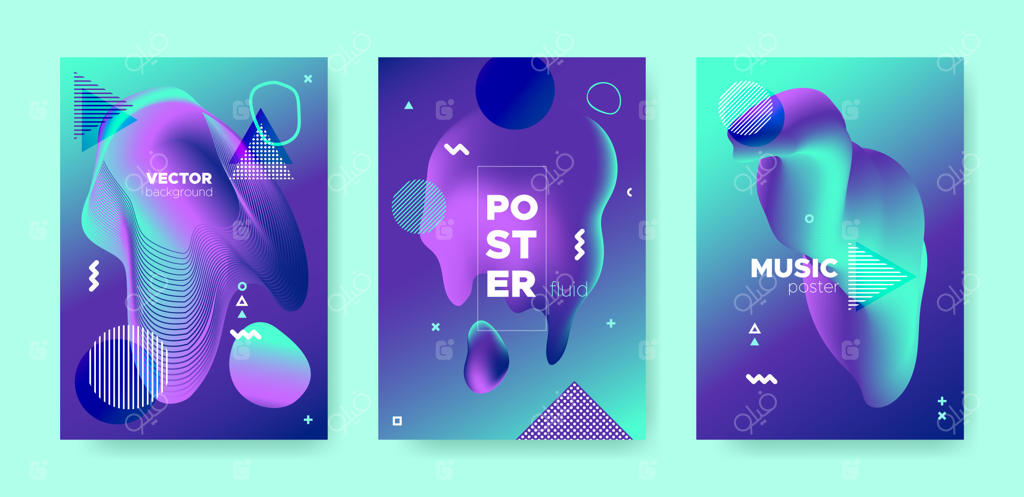 مجموعه بروشور با طرح‌های انتزاعی مایع و عناصر ممفیس