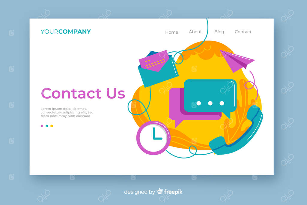 صفحه فرود تماس با ما با ترکیب اشیاء چند رنگی