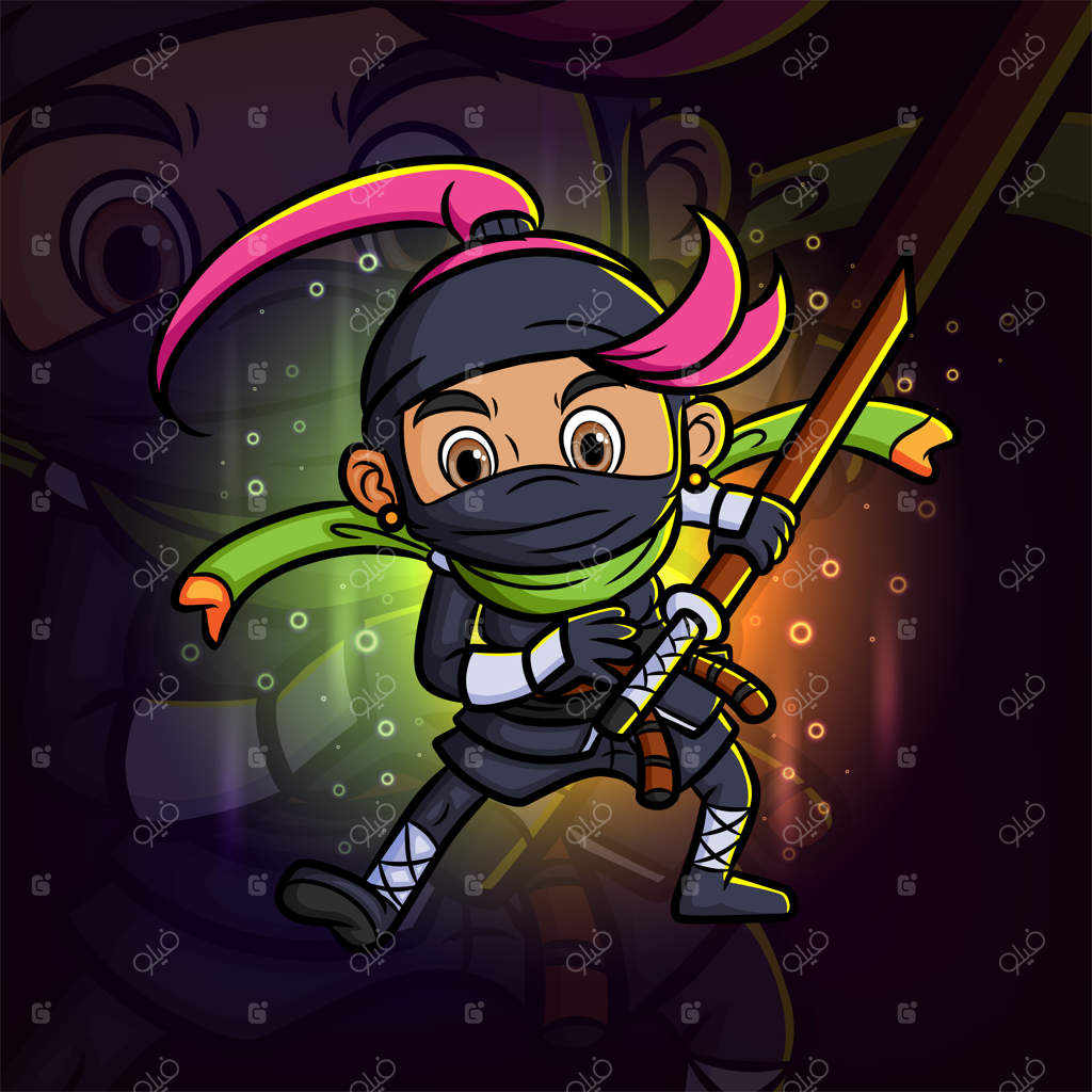 طراحی لوگوی ماسکات گیمینگ: حمله دختر نینجا شهری با کاتانا