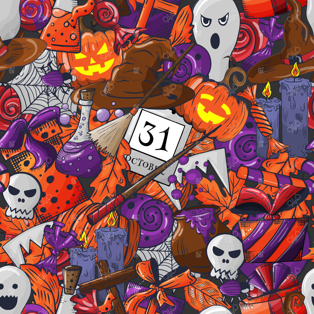 پترن یکپارچه هالووینی با نقوش فانتزی.