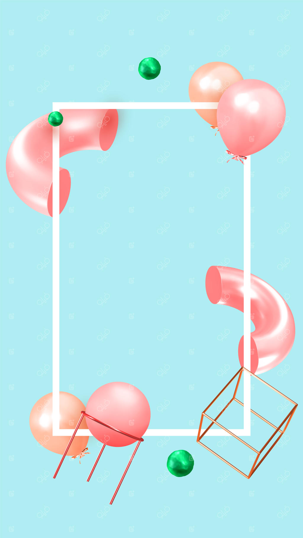 پس‌زمینه جشن با بادکنک‌های هلیومی، اشیاء هندسی سه‌بعدی. جشن تولد، پوستر، بنر سالگرد مبارک. فضای خالی برای متن. بادکنک‌های وکتور با رنگ صورتی و آبی. قالب داستان شبکه‌های اجتماعی.