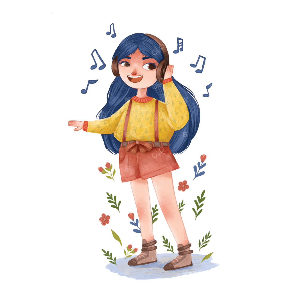 دختر بامزه‌ای که با هدفون موسیقی گوش می‌دهد