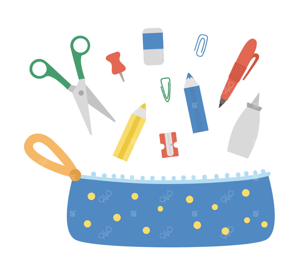 جامدادی وکتور با لوازم‌التحریر - کلیپ آرت بازگشت به مدرسه