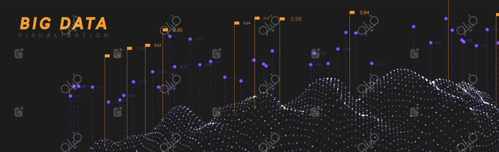 بصری‌سازی داده‌های کلان. فناوری موج اطلاعات. پس‌زمینه انتزاعی آینده‌نگر داده‌های دیجیتال. محاسبات و پردازش تحلیل داده. تصویرسازی برداری