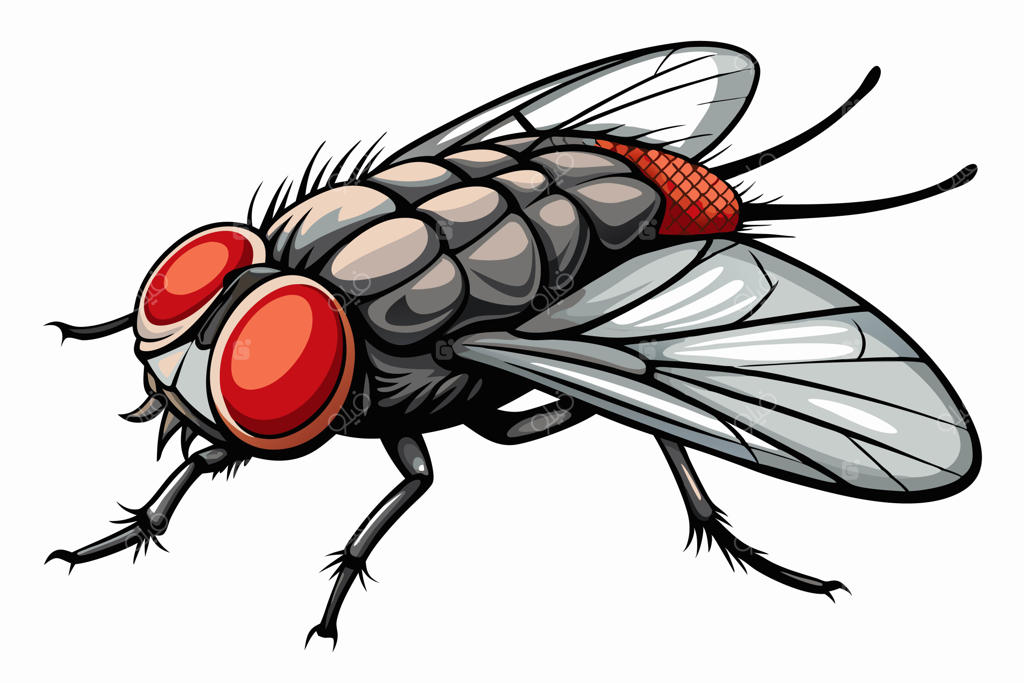 تصویر واقعی‌گرایانه از مگس میوه معمولی با جزئیات دقیق و رنگ‌های زنده