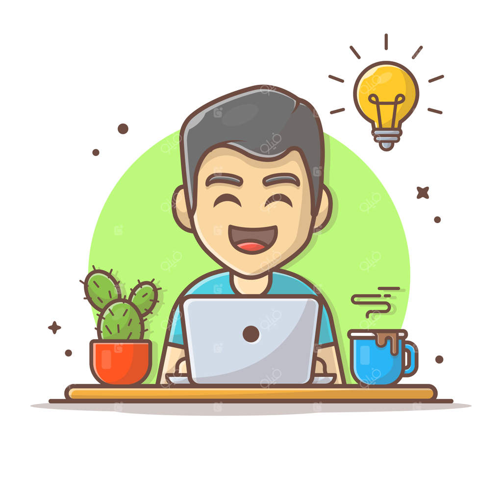 نماد کارتونی مرد در حال کار با لپ‌تاپ - مفهوم آیکون کسب و کار افراد - سبک کارتونی تخت