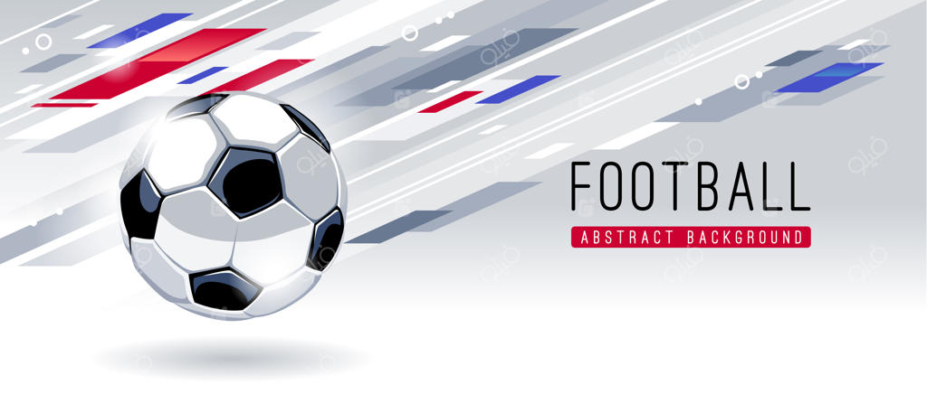 توپ سنتی فوتبال اروپا روی پس‌زمینه‌ای پویا و انتزاعی با فضای متن. قالب بنر فوتبال وکتور.