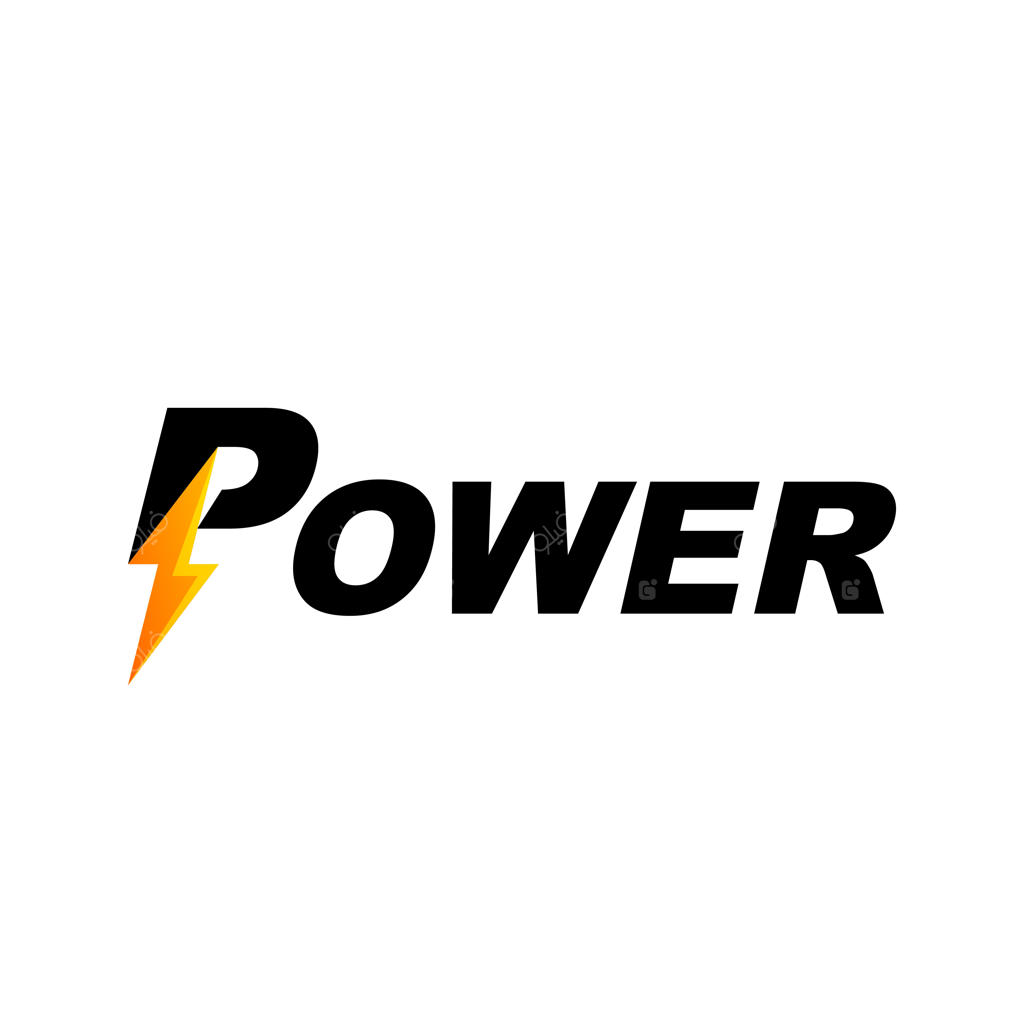 لوگوی نوشتاری کلمه Power با نماد رعد و برق