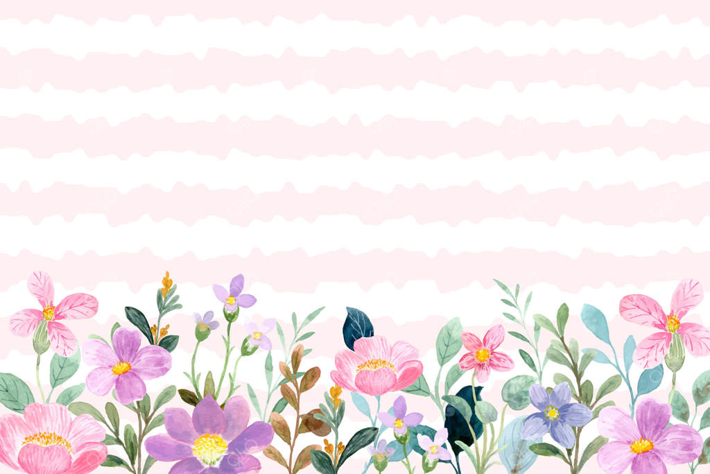 باغ زیبای گل‌های صورتی و بنفش با آبرنگ