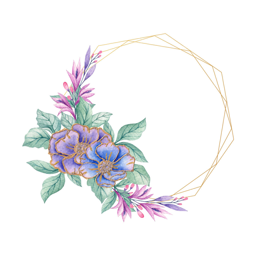 قاب نقاشی آبرنگی زیبا با گل‌های بنفش