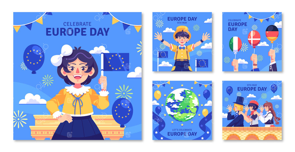 مجموعه پست‌های اینستاگرام روز اروپا به سبک مینیمال