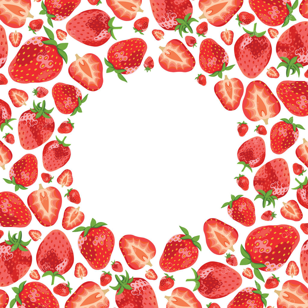 قاب گرد با طراحی سه‌بعدی توت‌فرنگی‌های واقع‌گرایانه روی پس‌زمینه سفید
