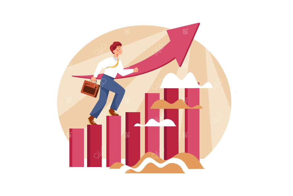 مفهوم رشد کسب‌وکار؛ تاجر موفقی که پله‌های ترقی را طی می‌کند
