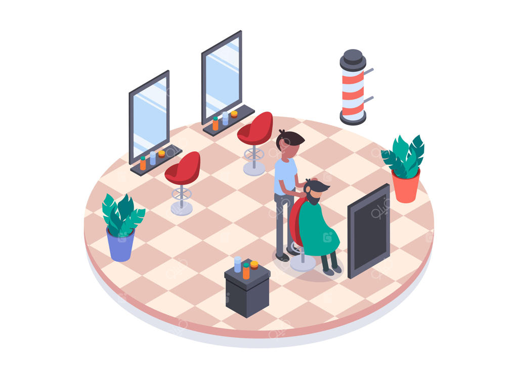 آرایشگاه: پیرایشگر موهای مرد را کوتاه می‌کند.