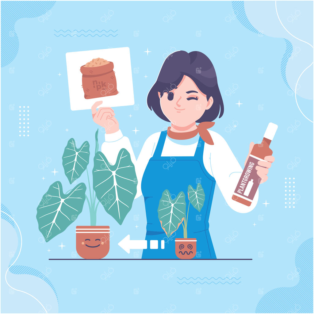 پس‌زمینه‌ی بامزه با تصویرسازی مراقبت از گیاهان و باغبانی