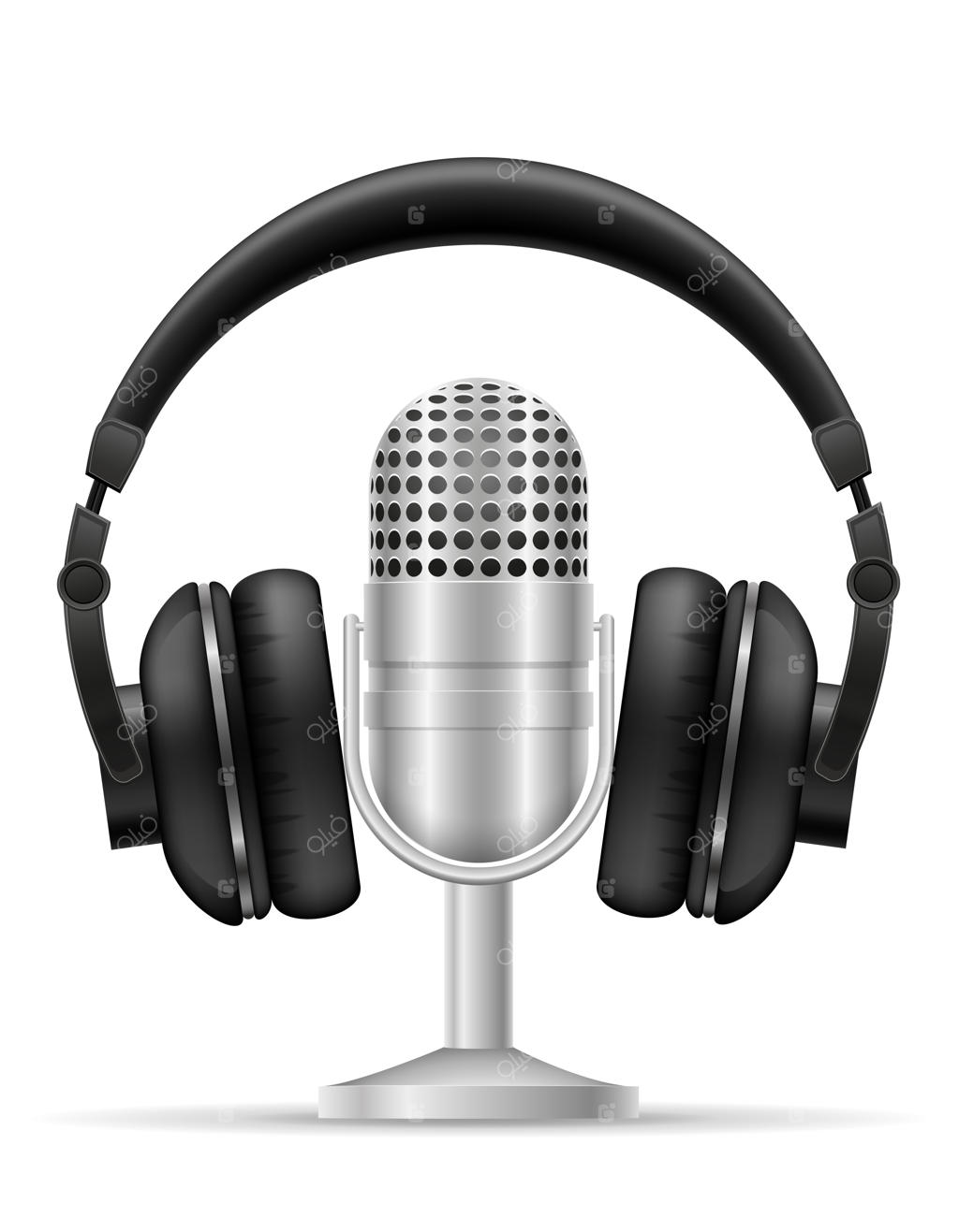 هدفون و میکروفون برای تصویرسازی استودیوی رادیویی بر پس‌زمینه سفید