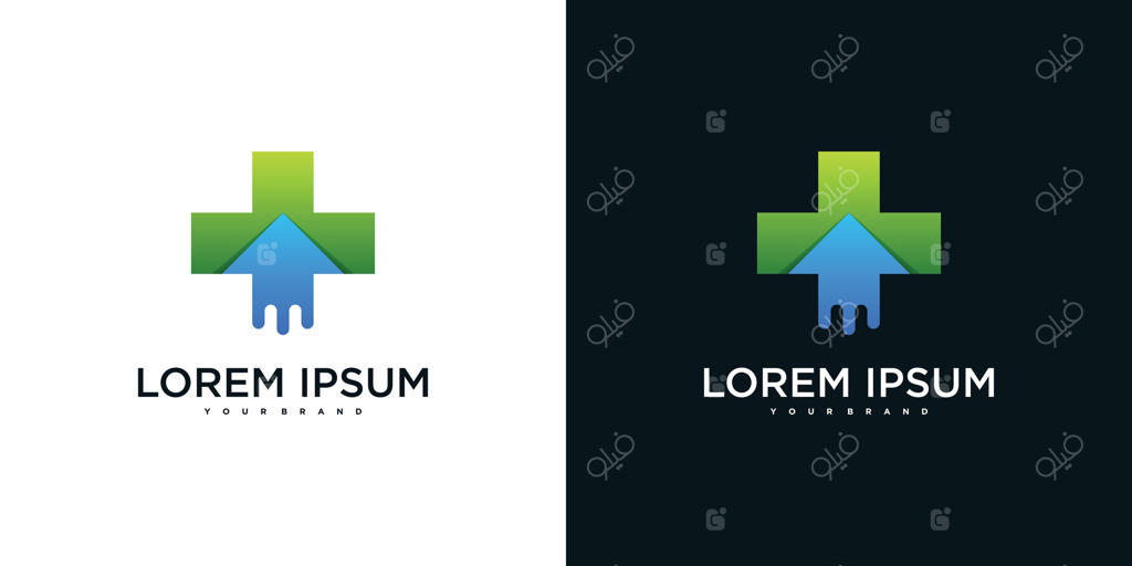 آرم پزشکی: طراحی نماد سلامت و نشانه صلیب با آیکون فلش - نسخه لوکس