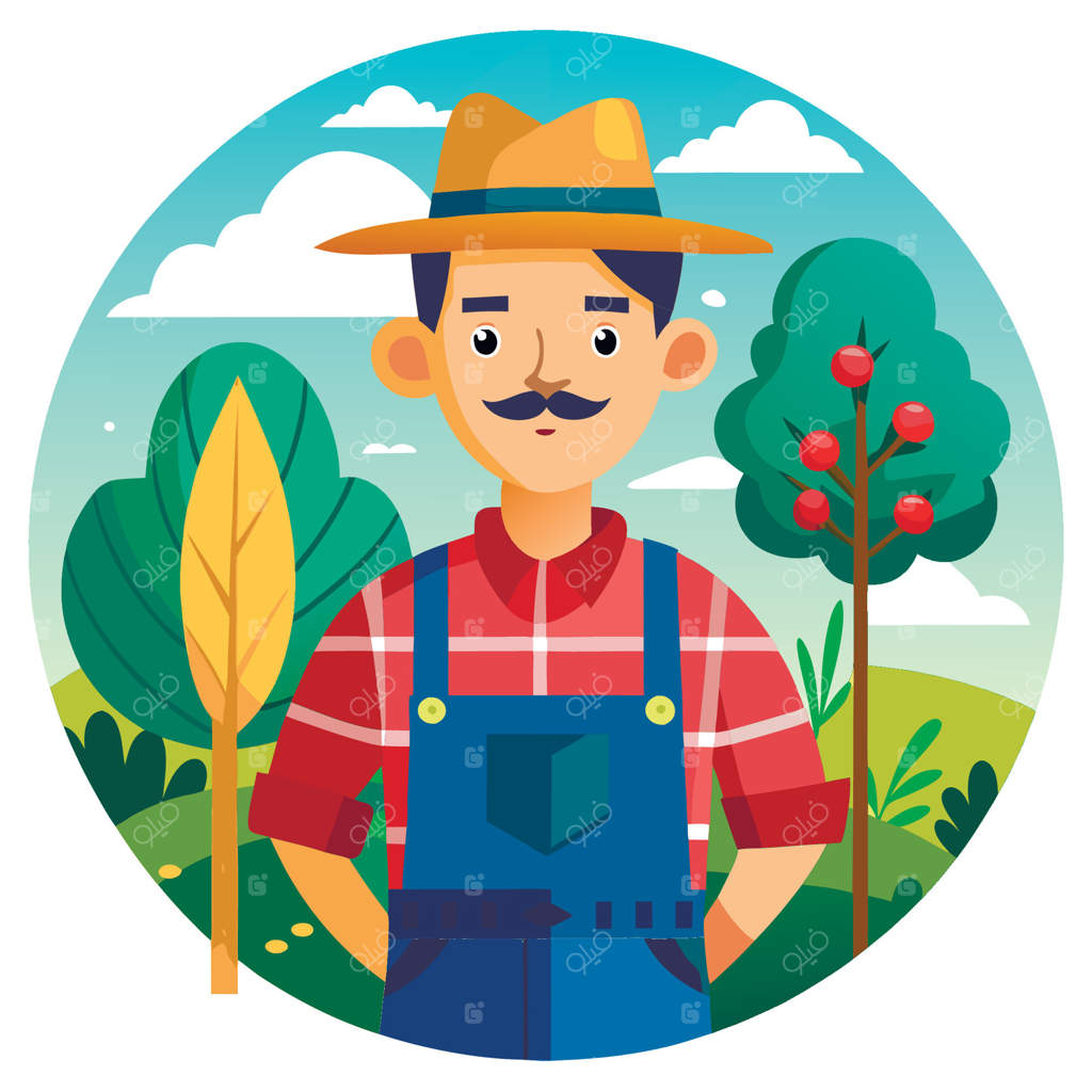 کشاورز با کلاه و سبیل در مزرعه - تصویر برداری حرفه‌ای