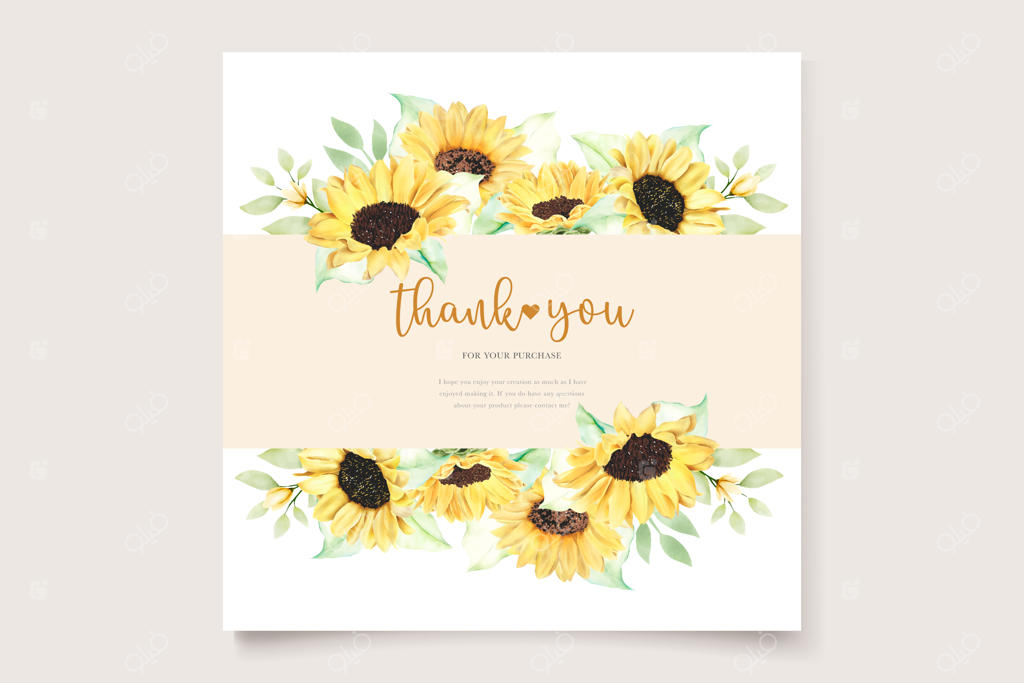 کارت عروسی آبرنگی با طرح گل آفتابگردان دست‌ساز