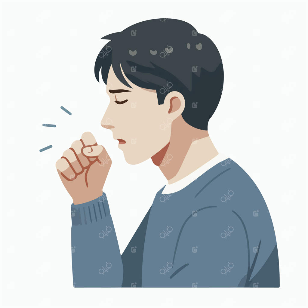 تصویر وکتور نوجوان در حال سرفه با استایل طراحی تخت