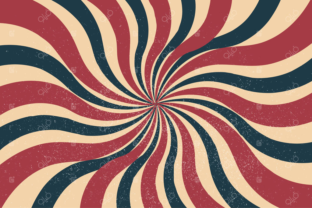 پس‌زمینه وینتیج با طرح‌های چرخشی قرمز، آبی و زرد