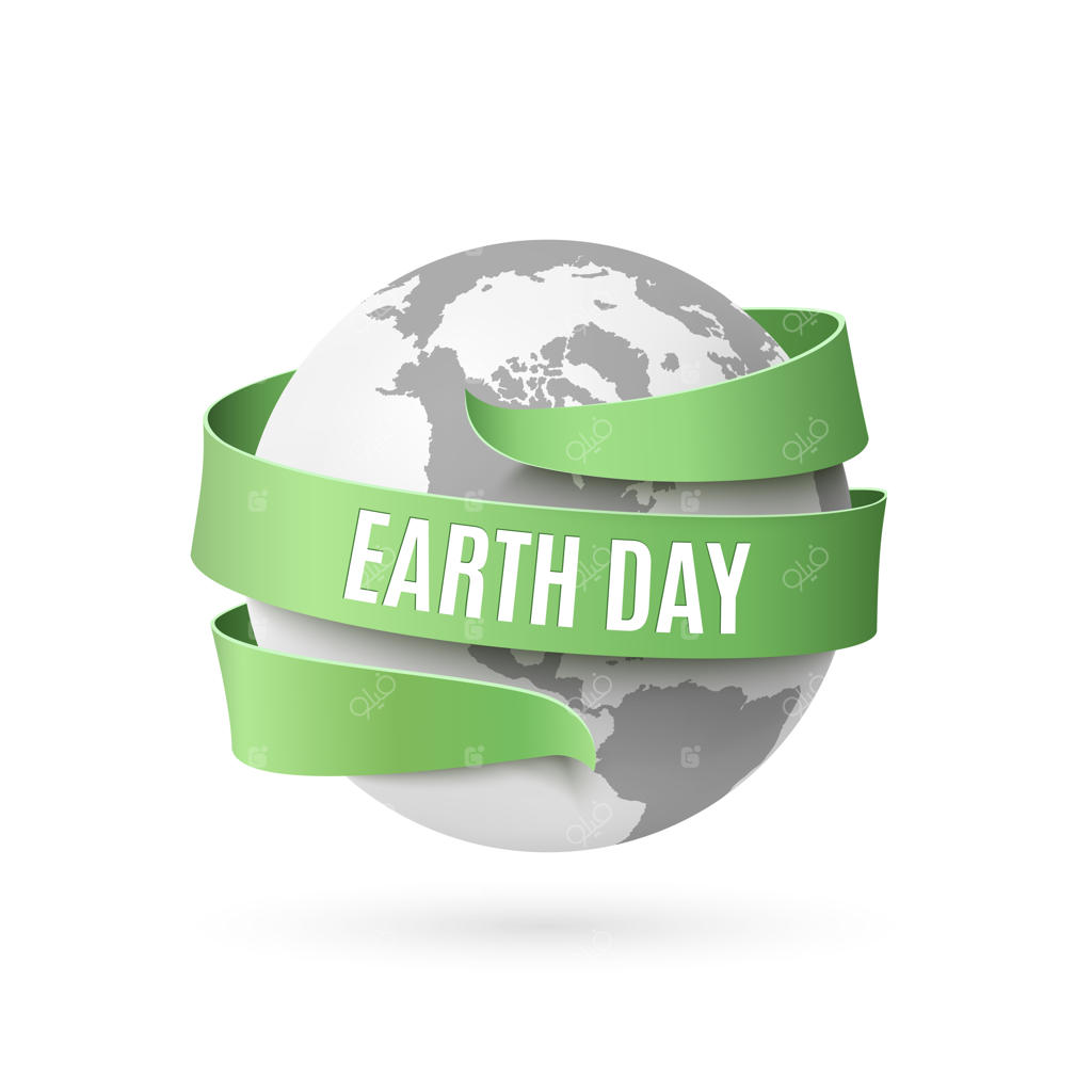 پس‌زمینه روز زمین با کره تک‌رنگ و روبان سبز رنگ