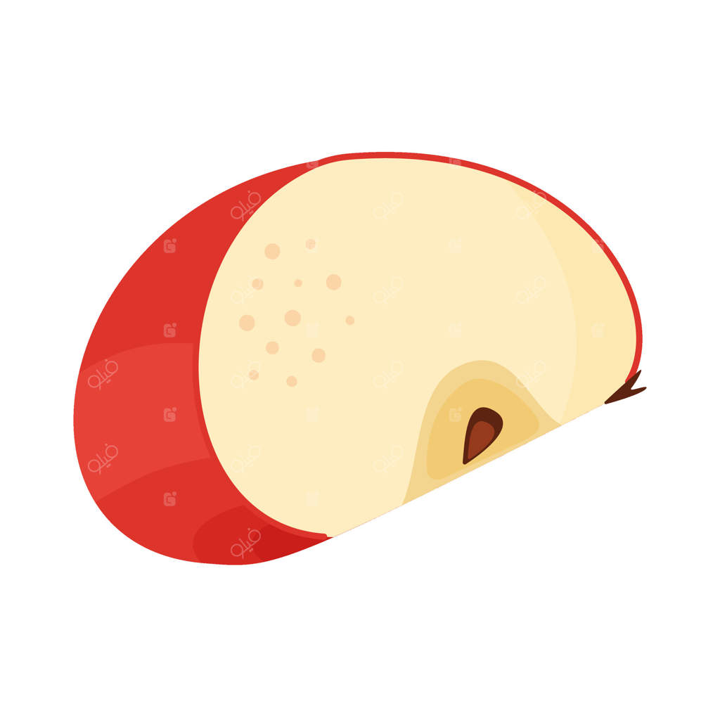 بخش برش سیب قرمز رسیده، میوه تازه باغ. تصویرسازی دستی مواد غذایی. برش سیب تازه قرمز به سبک تخت، بر روی پس‌زمینه شفاف. آیکون سیب قرمز خوش‌طعم.