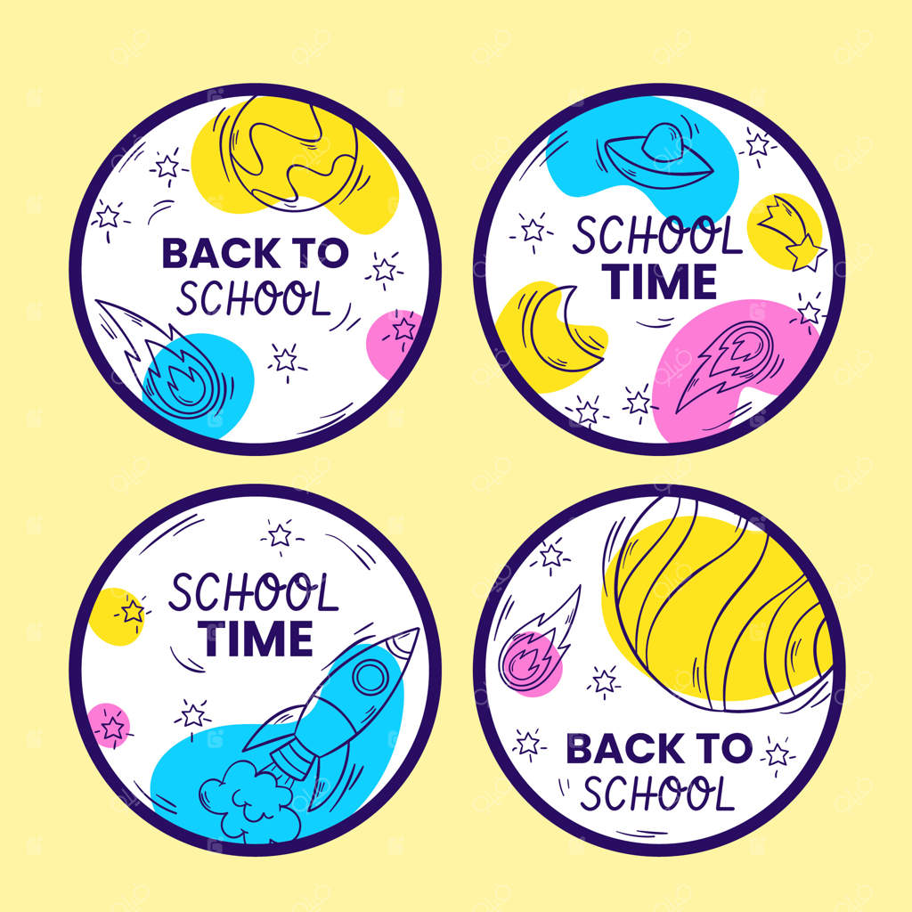 طراحی استیکرهای مدرسه با دست کشیده شده