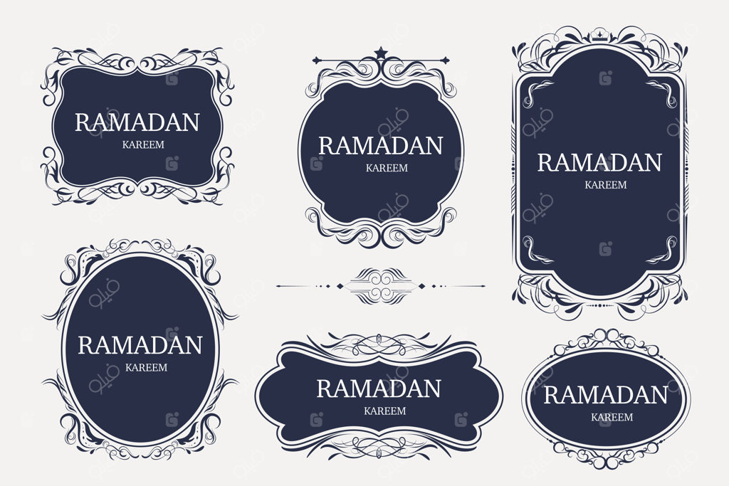 طرح قاب تزئینی و قدیمی رمضان کریم با خوشنویسی روی بنر و برچسب