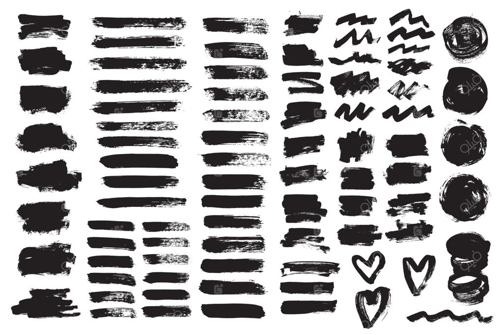 مجموعه وکتور براش گرانج، رد قلم‌موی سیاه و المان طراحی گرانج