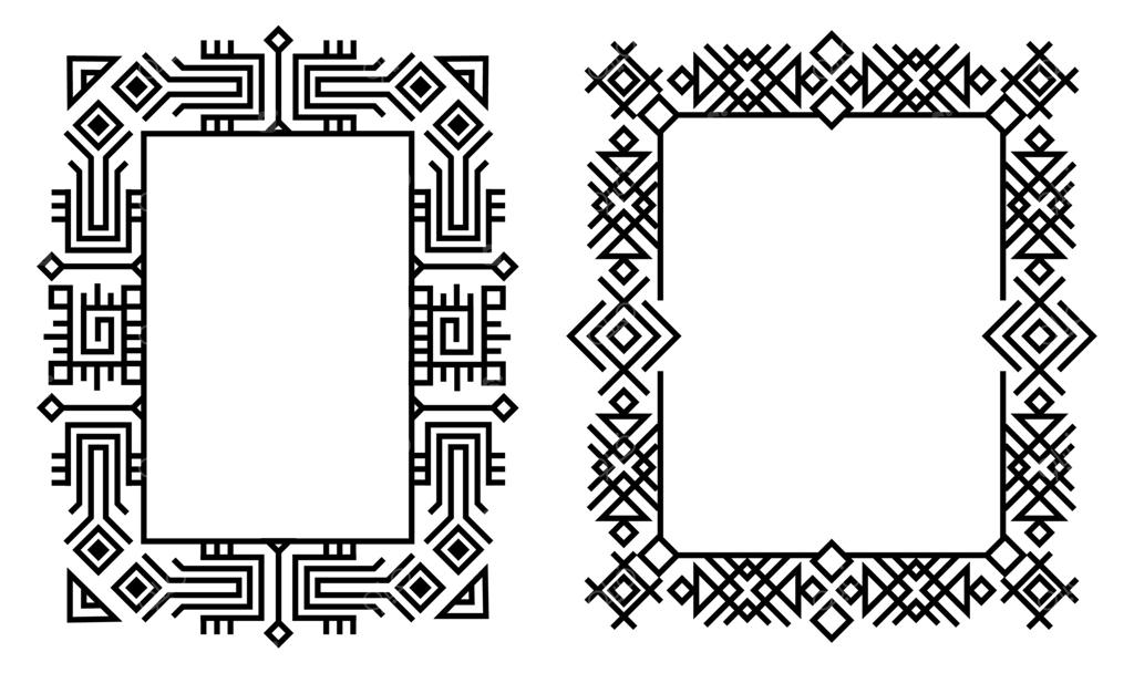 قاب‌های طرح قومی وکتور: قاب‌های مشکی و سفید خطی و تزئینی قومی.