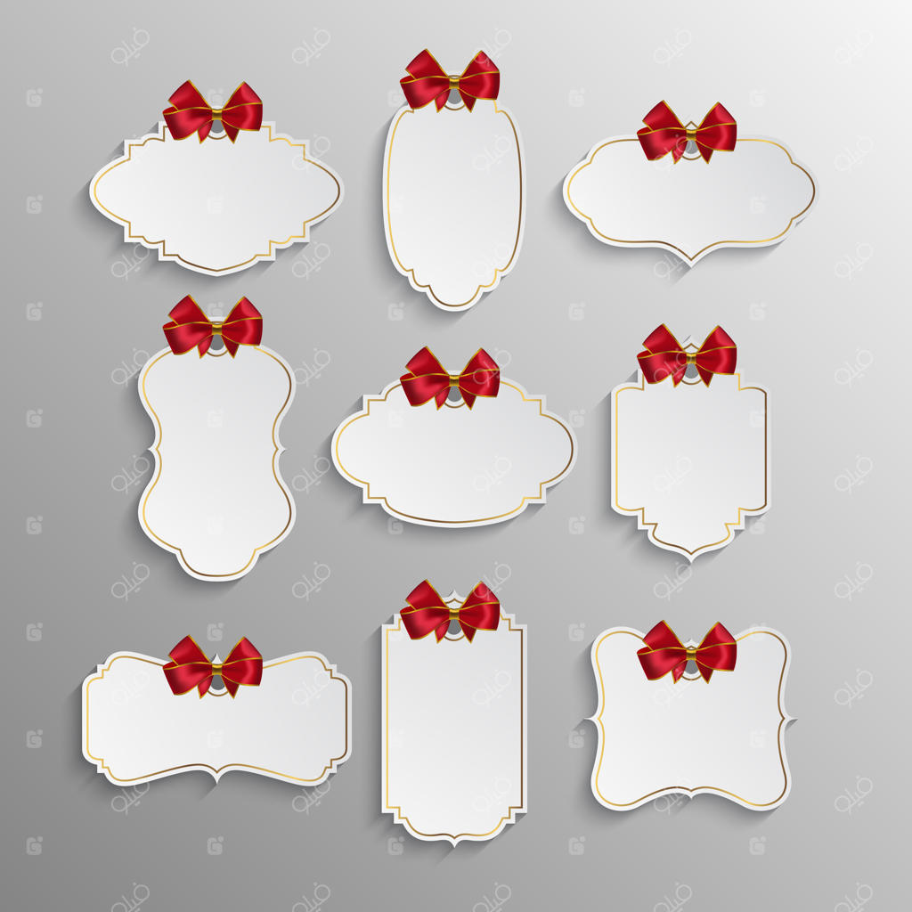 مجموعه‌ای از برچسب‌های شیک با روبان‌های قرمز