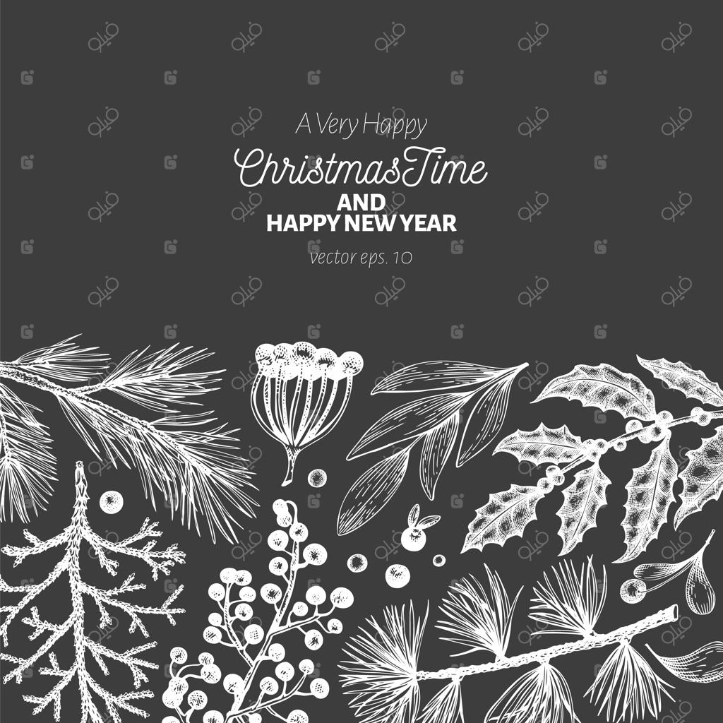 قالب کارت تبریک نقاشی شده برای کریسمس