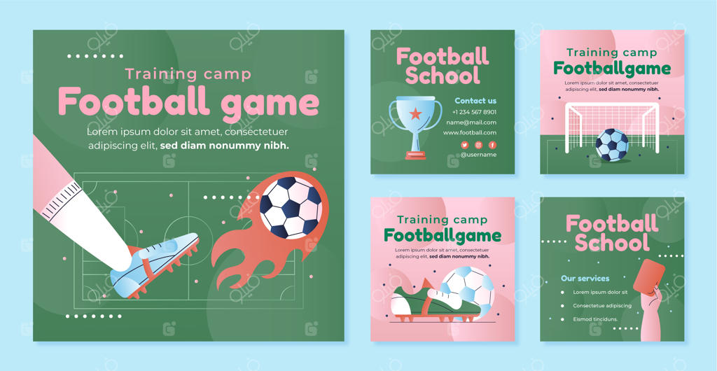 مجموعه پست اینستاگرام بازی فوتبال با طراحی گرادینت