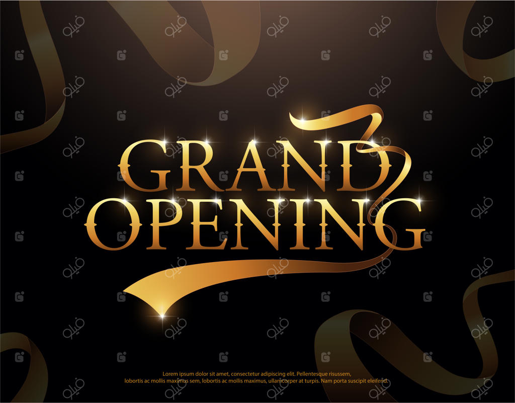 لوگوی افتتاحیه بزرگ با روبان‌های طلایی و استایل شیک