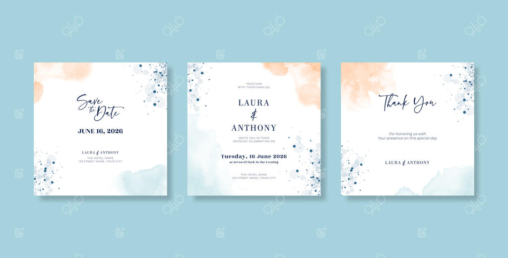 قالب کارت دعوت عروسی آبرنگی زیبا