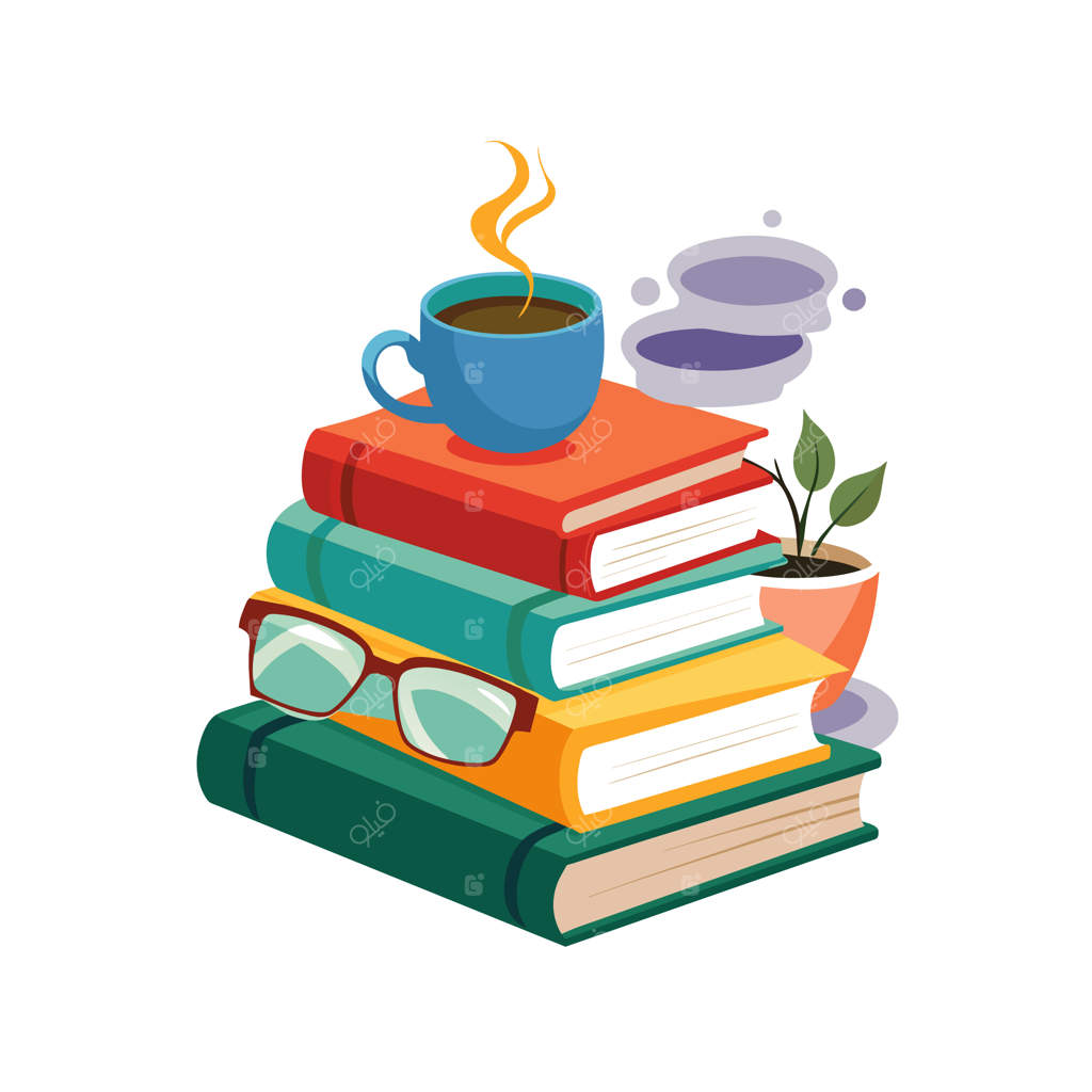 یک دسته کتاب با یک فنجان قهوه روی آنها