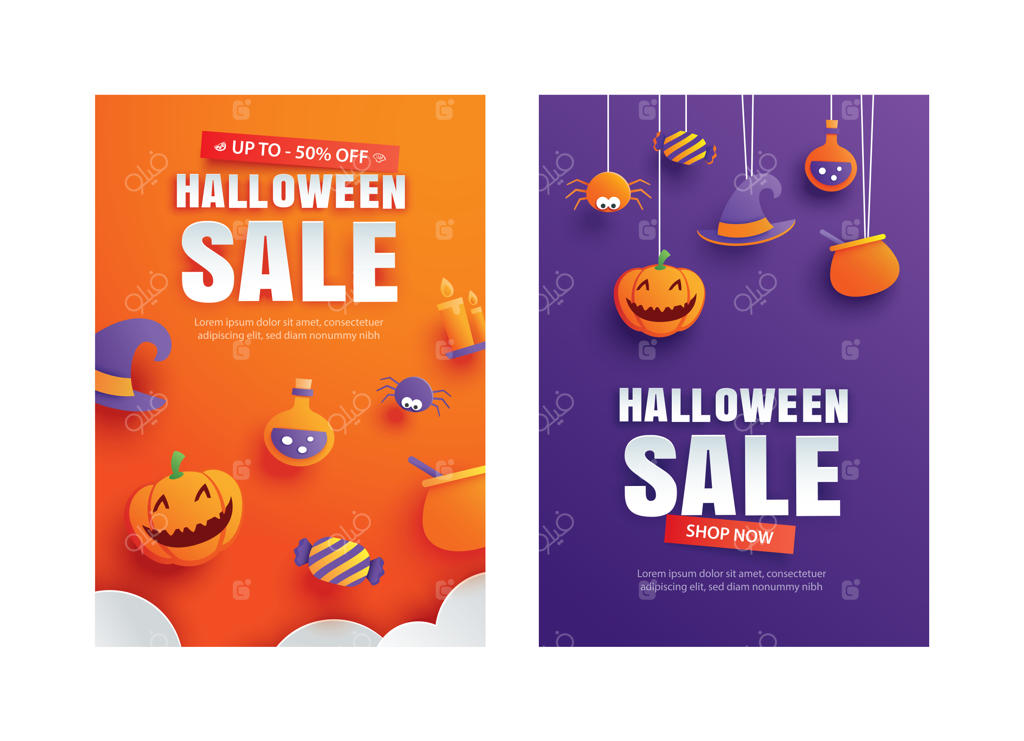 قالب تبلیغاتی فروش ویژه هالووین با طراحی عناصر کاغذی