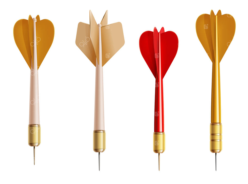 طراحی واقع‌گرایانه پیکان دارت به صورت وکتور، جدا شده بر روی زمینه سفید