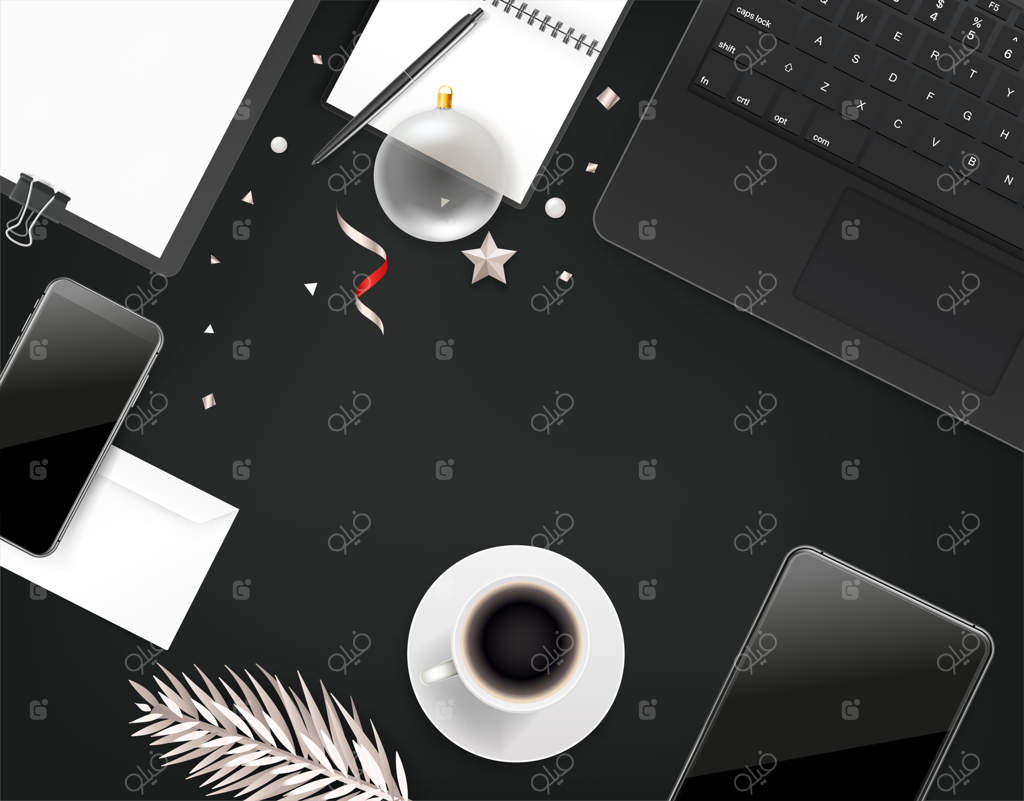 لوازم اداری با تزئینات کریسمس: وسایل مختلف اداری روی میز