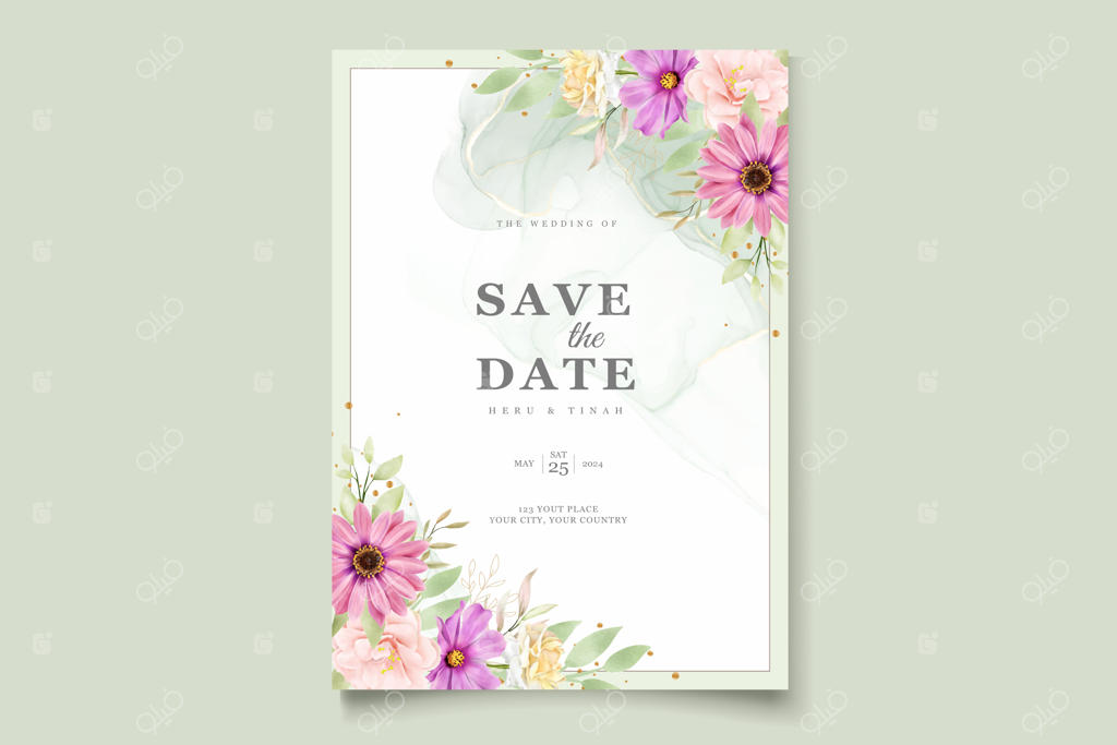 کارت دعوت عروسی با طرح آبرنگ گل داوودی