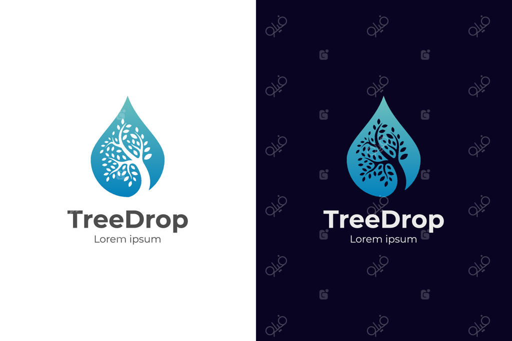 طراحی لوگوی درخت زندگی با عنصر قطره آب برای اکولوژی، محیط زیست و کشاورزی
