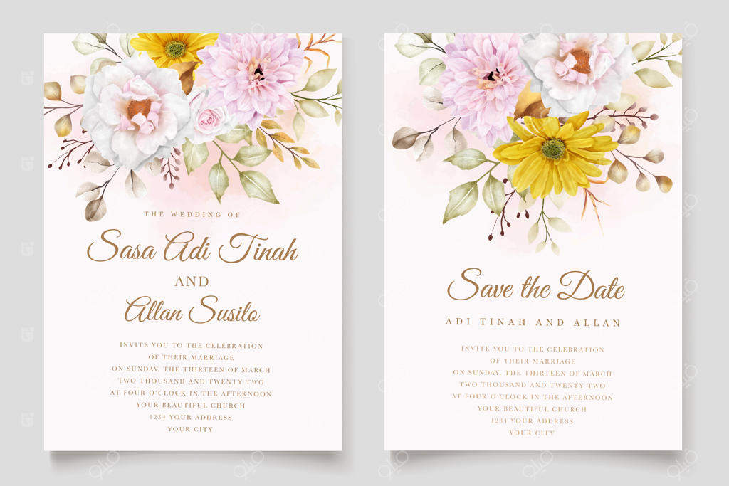 مجموعه کارت دعوت با طراحی دست گل‌ها