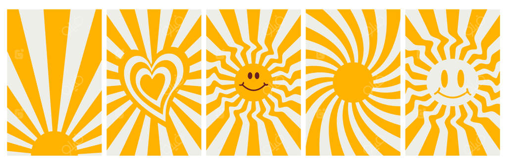 مجموعه‌ای از عناصر هیپی و رترو خنک و سایکدلیک: کلیپ‌آرت‌های جذاب موج اسید، پس‌زمینه‌های رنگین‌کمانی، و طراحی انتزاعی به سبک کارتونی دهه‌ ۶۰ و ۷۰ میلادی